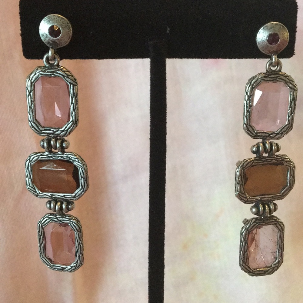 Antique Silver, Faceted Glass, Pierced Dangles